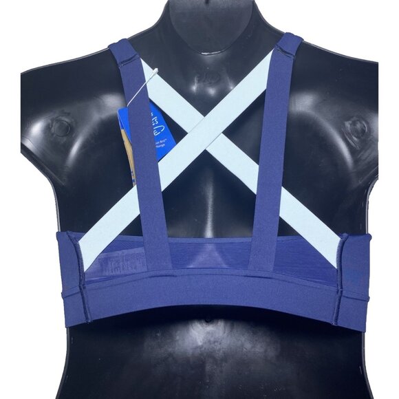 Brooks Large Drive Plunge Run Sports Bra Navy Ice Olive Compressive Strappy - Picture 2 of 11